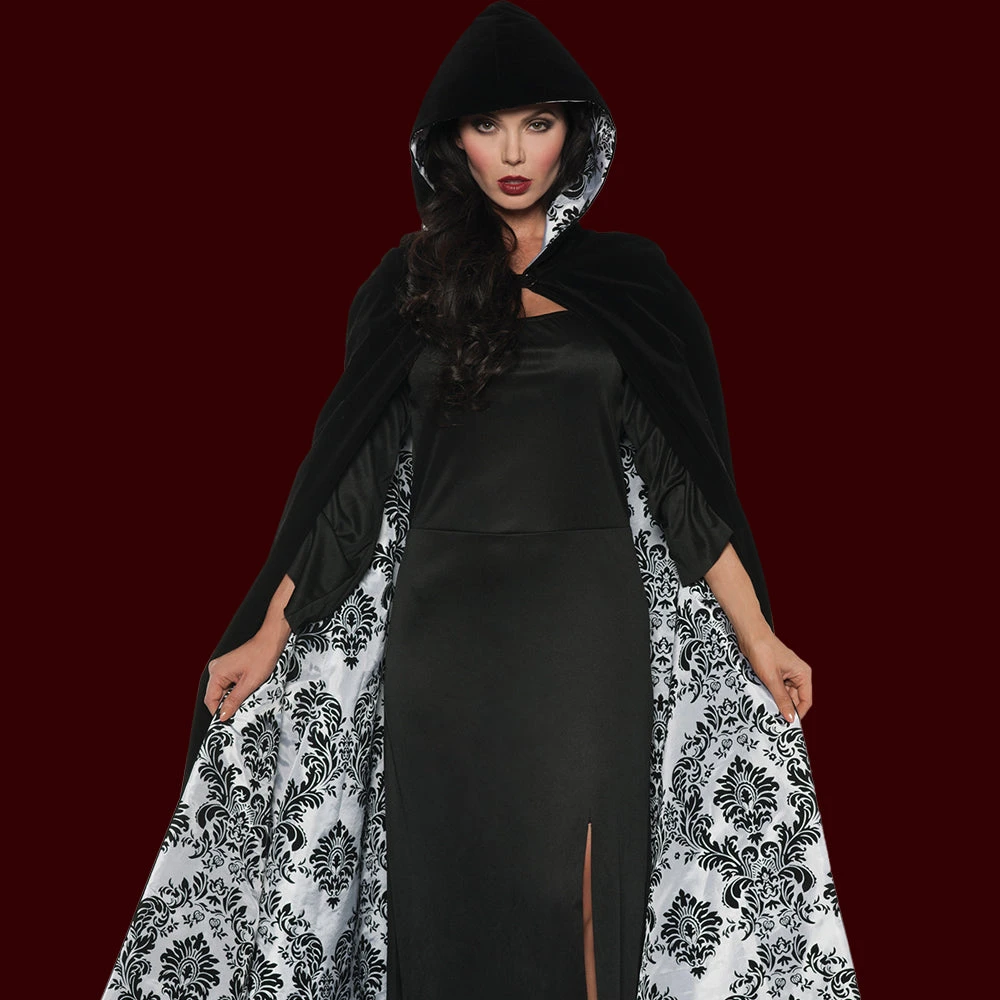 Underwraps Velvet & Satin Flocked Cape - White 4 Underwraps Velvet & Satin Flocked Cape - White