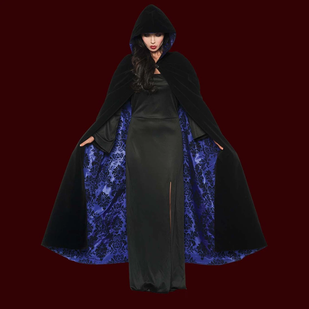 Underwraps Velvet & Satin Flocked Cape - Purple 3 Underwraps Velvet & Satin Flocked Cape - Purple