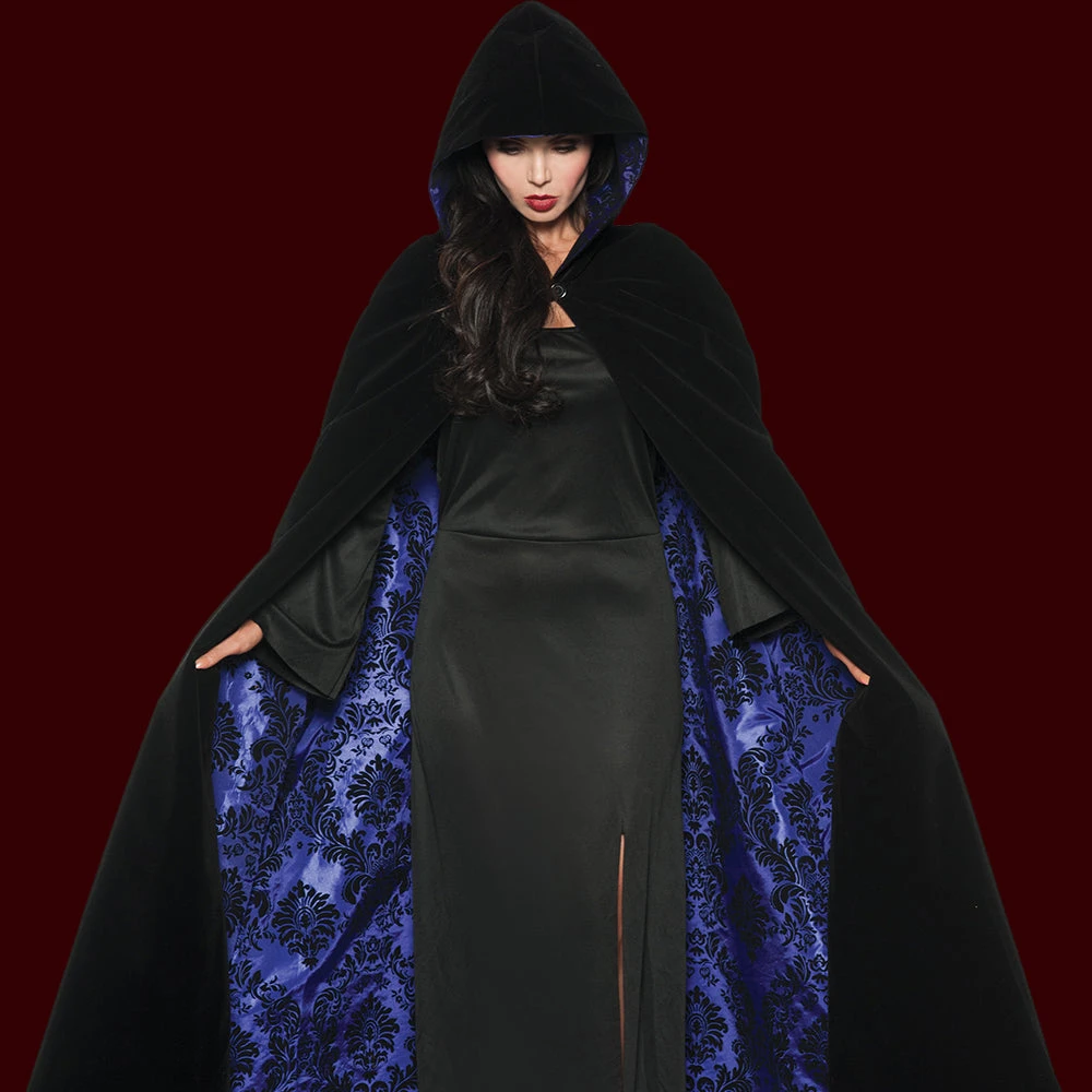 Underwraps Velvet & Satin Flocked Cape - Purple 4 Underwraps Velvet & Satin Flocked Cape - Purple