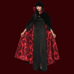 Underwraps Velvet & Satin Flocked Cape - Red