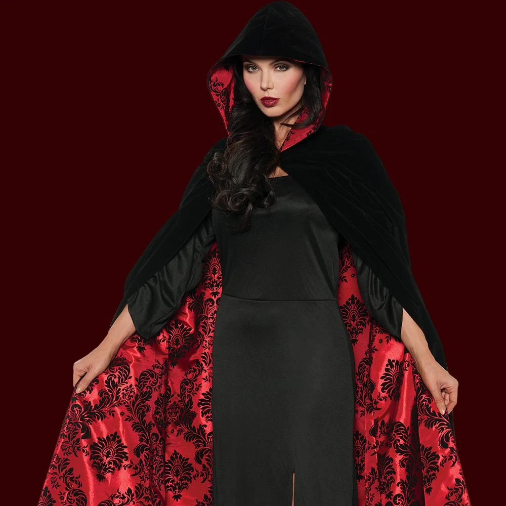 Underwraps Velvet & Satin Flocked Cape - Red 4 Underwraps Velvet & Satin Flocked Cape - Red