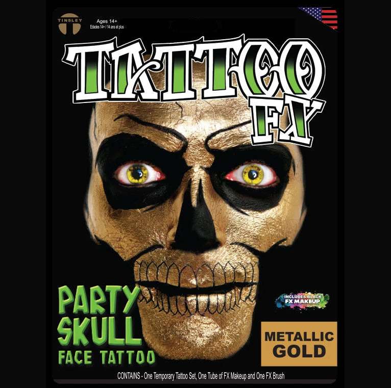Tinsley Transfers Party Skull -Gold Foil 3 Tinsley Transfers Party Skull -Gold Foil